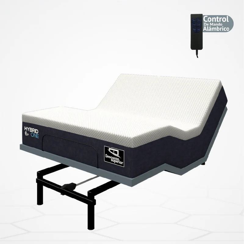 Cama Eléctrica Ajustable Easy Bed Control Alámbrico Gris Plomo /100x190 + Colchón Hybrid One