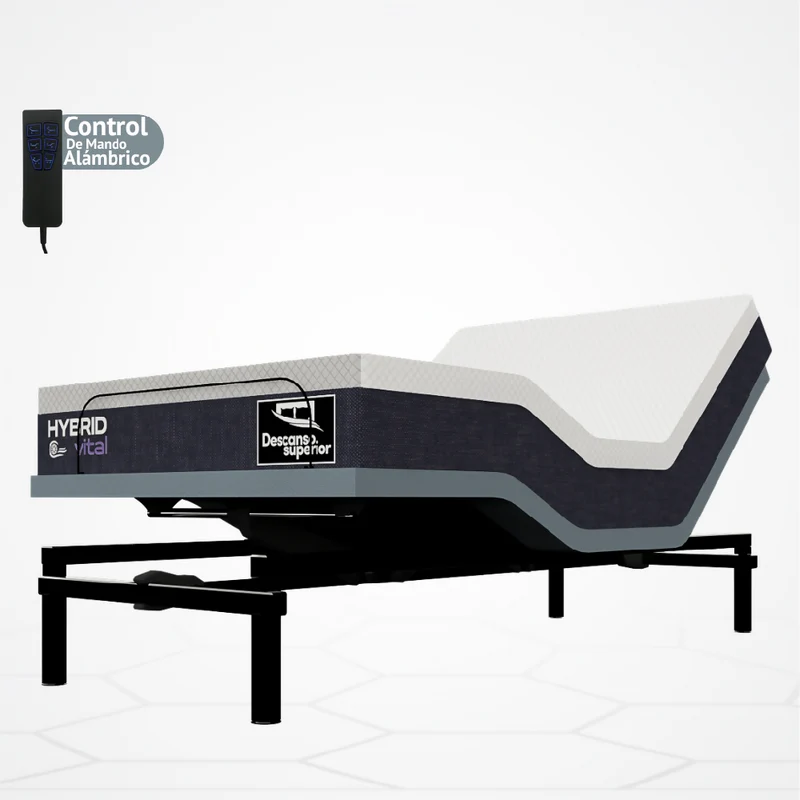 Cama Eléctrica Ajustable Easy Bed Control Alámbrico Gris Plomo /80x200 + Colchón Hybrid Vital