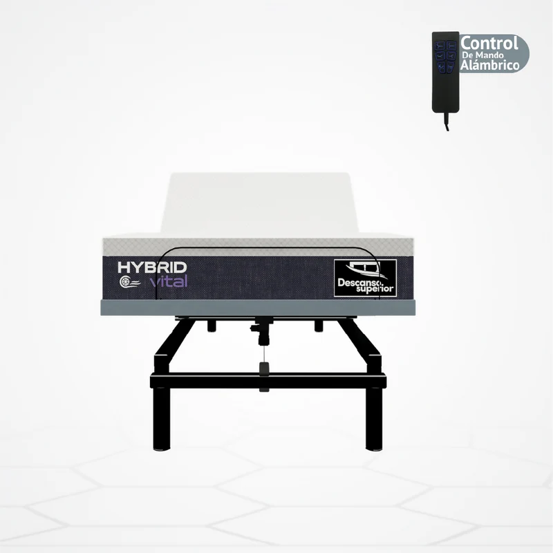 Cama Eléctrica Ajustable Easy Bed Control Alámbrico Gris Plomo /80x200 + Colchón Hybrid Vital