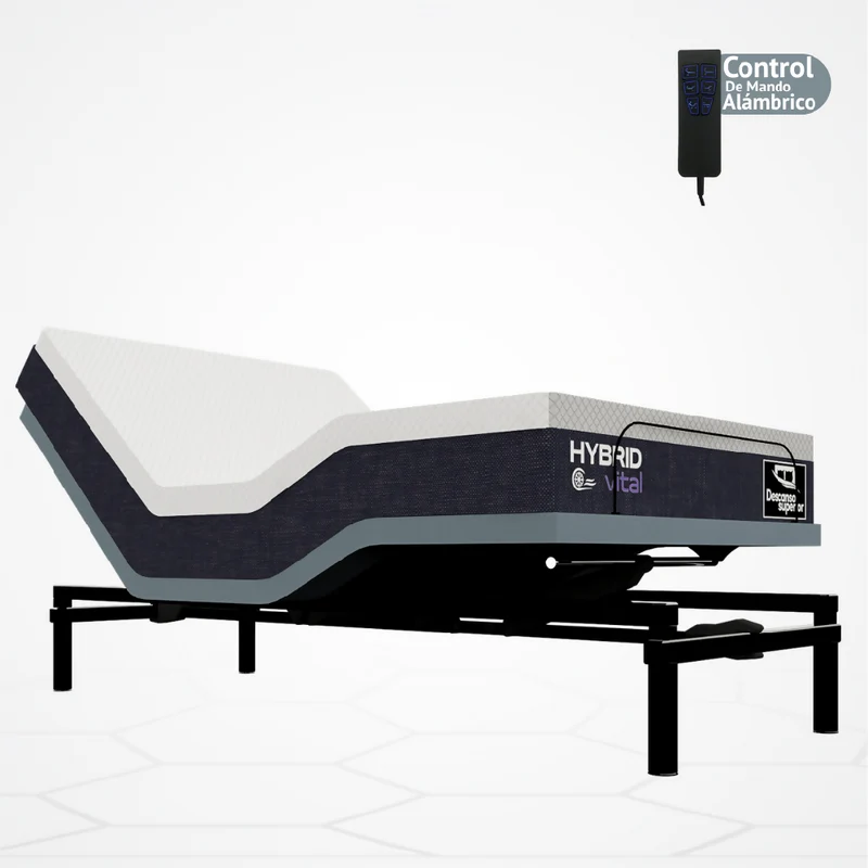Cama Eléctrica Ajustable Easy Bed Control Alámbrico Gris Plomo /80x200 + Colchón Hybrid Vital
