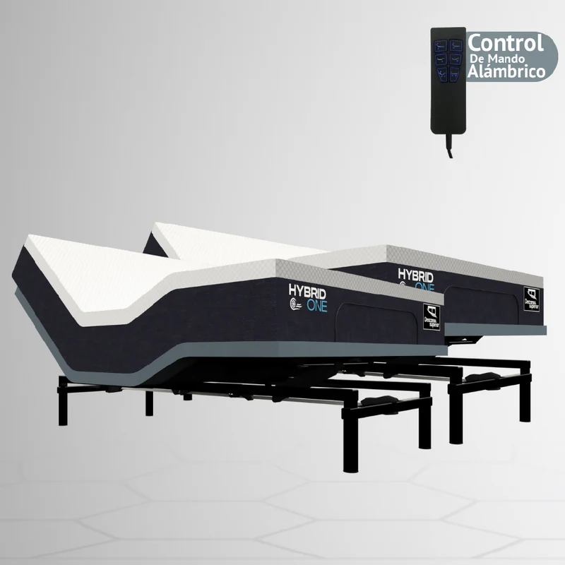 Cama Eléctrica Ajustable Easy Bed Control Alámbrico Gris Plomo /160x200 Dividida + Colchón Hybrid One