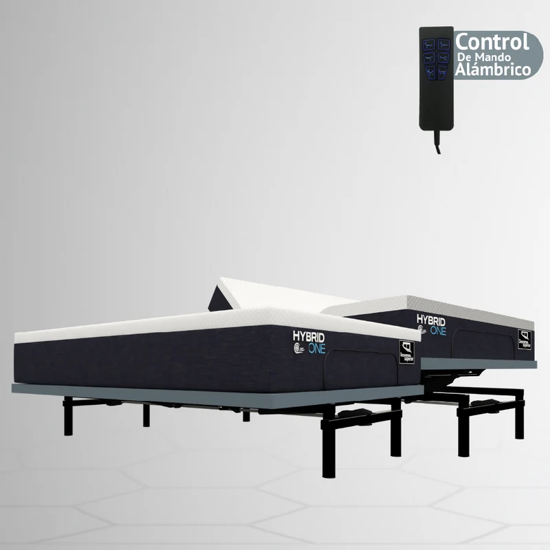 Cama Eléctrica Ajustable Easy Bed Control Alámbrico Gris Plomo /160x200 Dividida + Colchón Hybrid One
