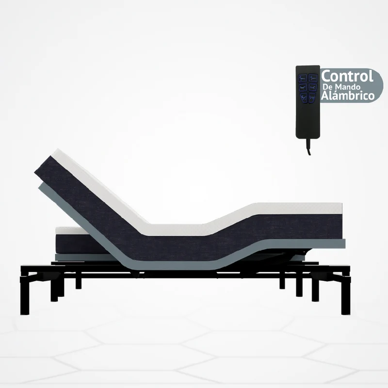 Cama Eléctrica Ajustable Easy Bed Control Alámbrico Gris Plomo /160x200 Dividida + Colchón Hybrid One