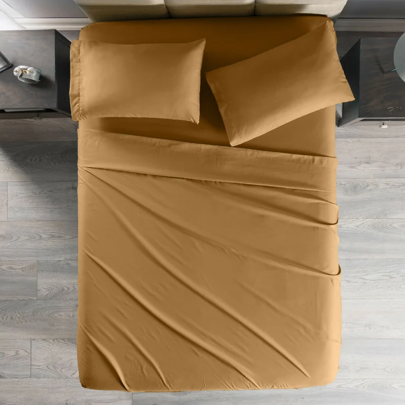 Juego de Sábanas para Cama Queen Viasoft Suave, Color Ocre