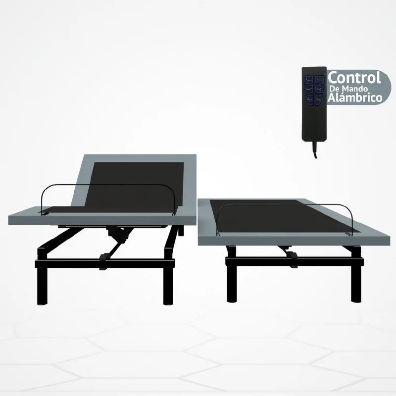 Cama Eléctrica Ajustable Easy Bed Control Alámbrico Gris Plomo /160x190/Dividida / sin Colchón