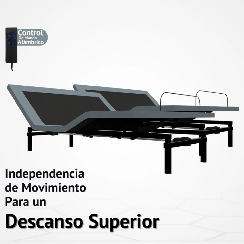 Cama Eléctrica Ajustable Easy Bed Control Alámbrico Gris Plomo /160x190/Dividida / sin Colchón