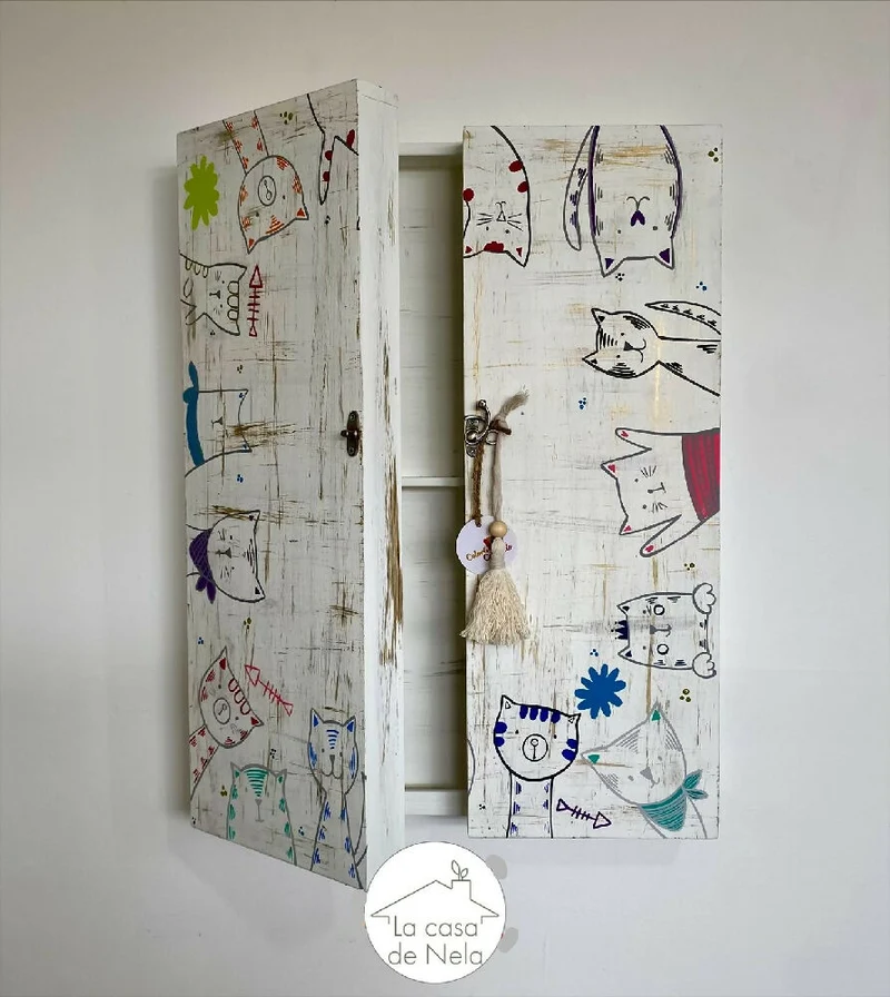 Organizador para Accesorios Gatos, 35x50 cm Pintado a Mano