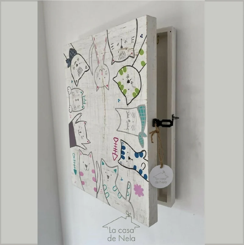 Organizador para Accesorios Gatos, 35x50 cm Pintado a Mano