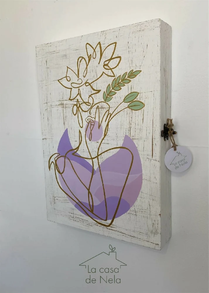 Organizador para Accesorios Flores Lila, 35x50 cm Pintado a Mano