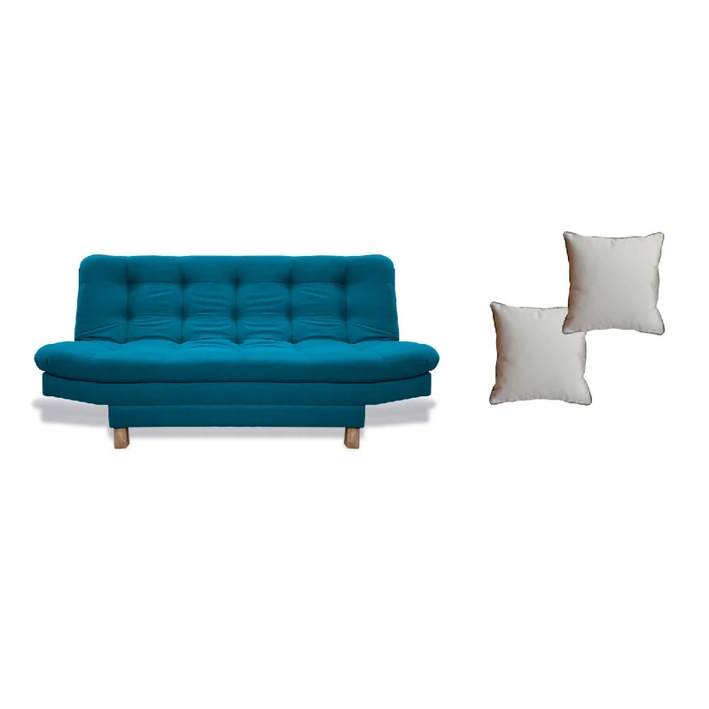 Sofá Cama Widmer 3 Posiciones Turquesa + Cojines Decorativos