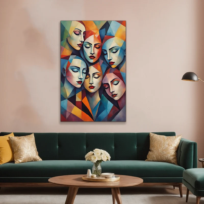 Lienzo Cuadro Decorativo Reflejos del Alma Estilo Cubista 110X80cm