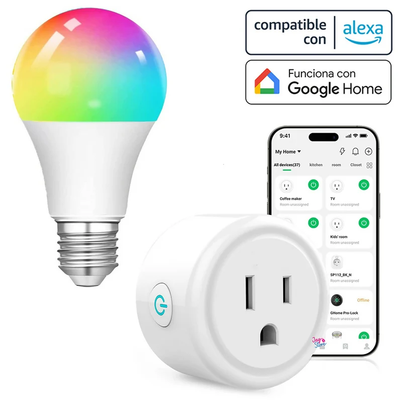 Combo Bombillo Inteligente LED + Tomacorriente Inteligente Alexa