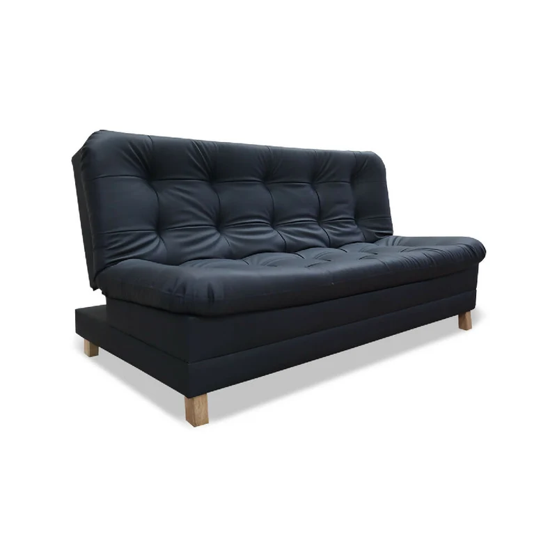 Sofá Cama Zeink 3 Posiciones Tipo Cuero Negro + Cojines