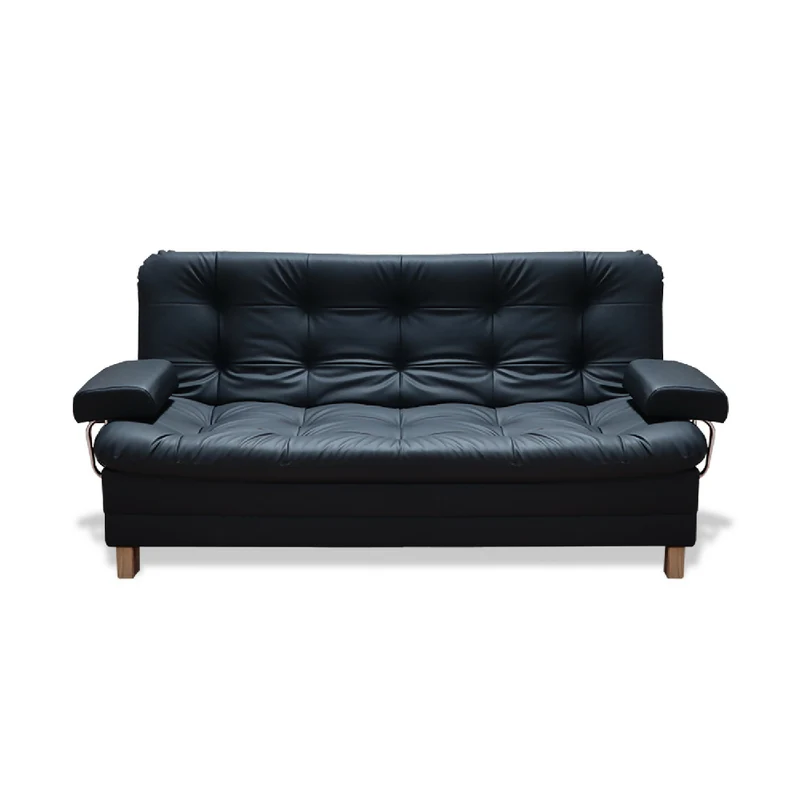 Sofá Cama Rouss Tipo Cuero Negro con Brazos Extraíbles + Cojines