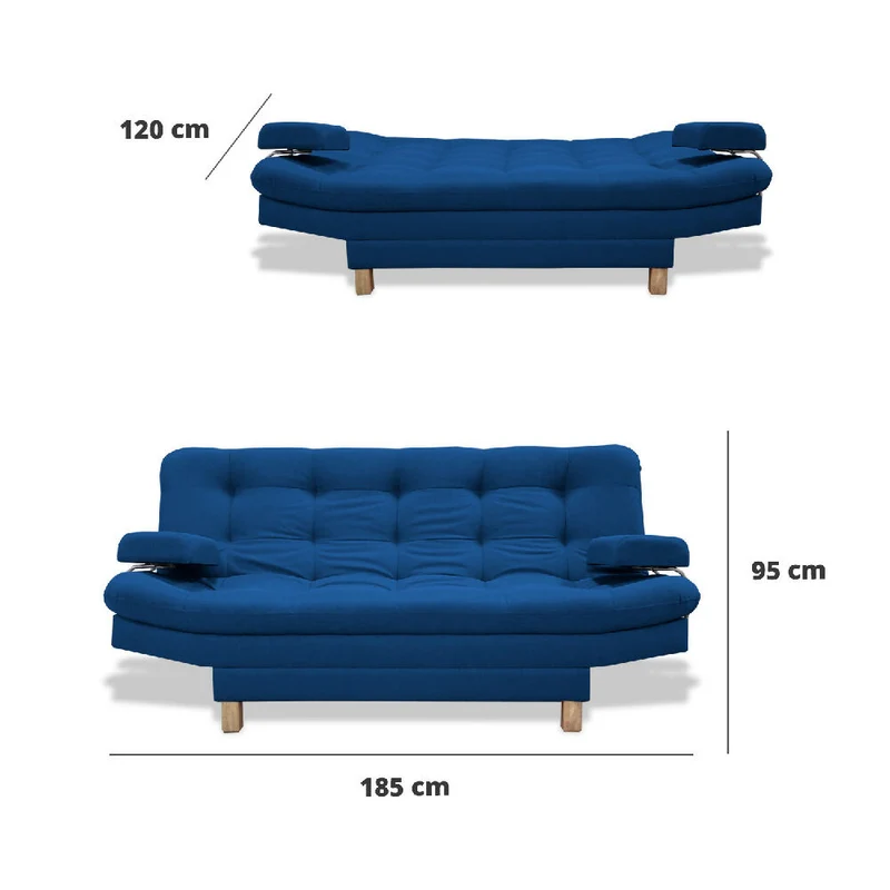 Sofá Cama Brunner 3 Posiciones con Brazos Extraíbles Azul Petróleo + Cojines Decorativos