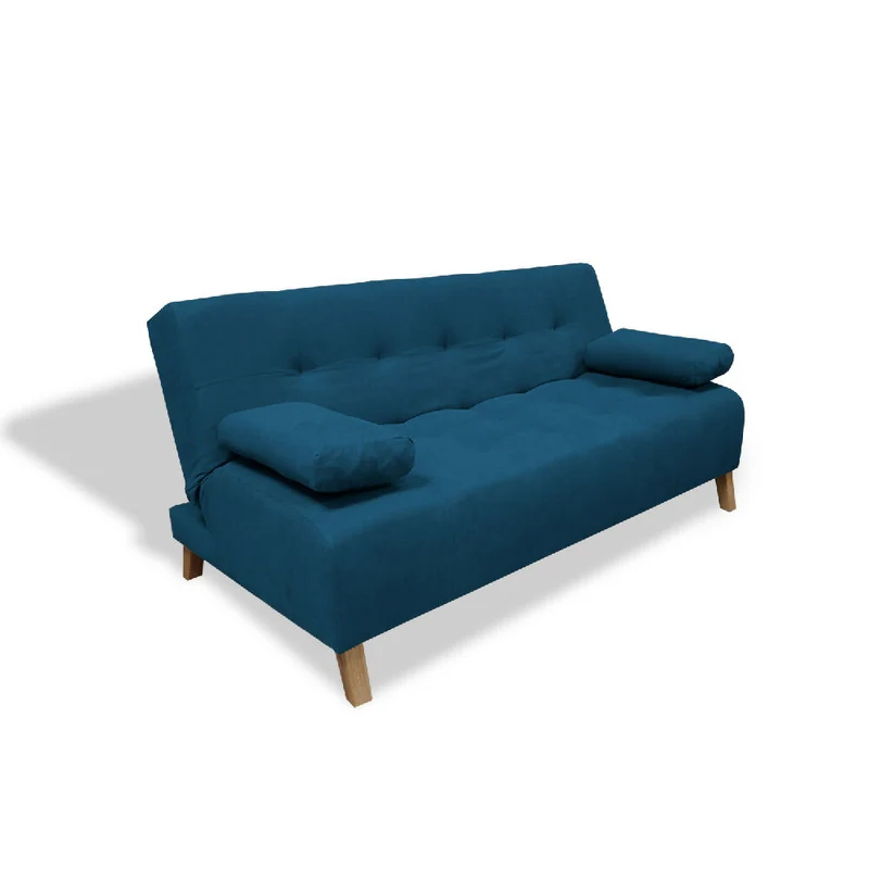 Sofá Cama Egli 3 Posiciones Reclinable Azul Petróleo + Cojines