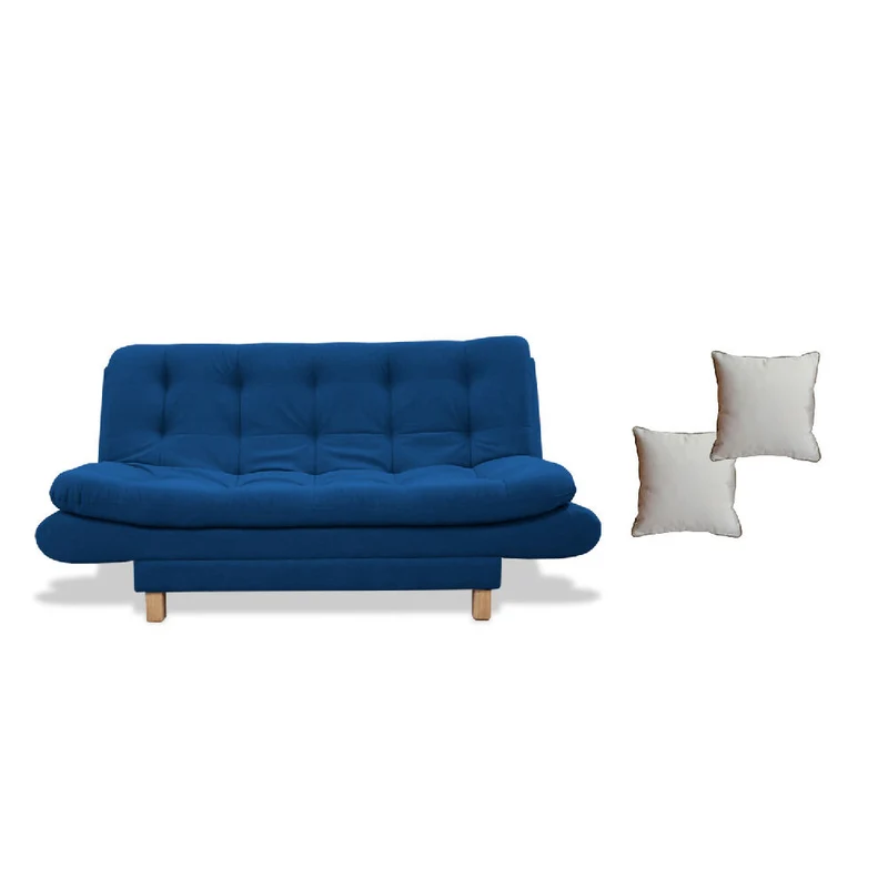 Sofá Cama Lehmann 3 Posiciones Reclinable Azul Petróleo + Cojines Decorativos