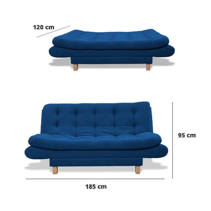 Sofá Cama Lehmann 3 Posiciones Reclinable Azul Petróleo + Cojines Decorativos