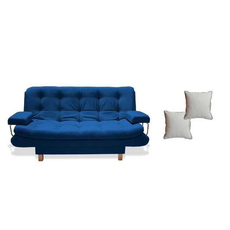 Sofá Cama Marti 3 Posiciones con Brazos Extraíbles Azul Petróleo + Cojines