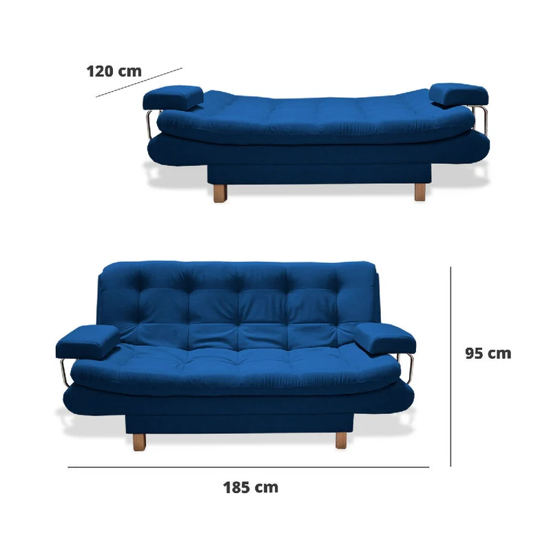 Sofá Cama Marti 3 Posiciones con Brazos Extraíbles Azul Petróleo + Cojines