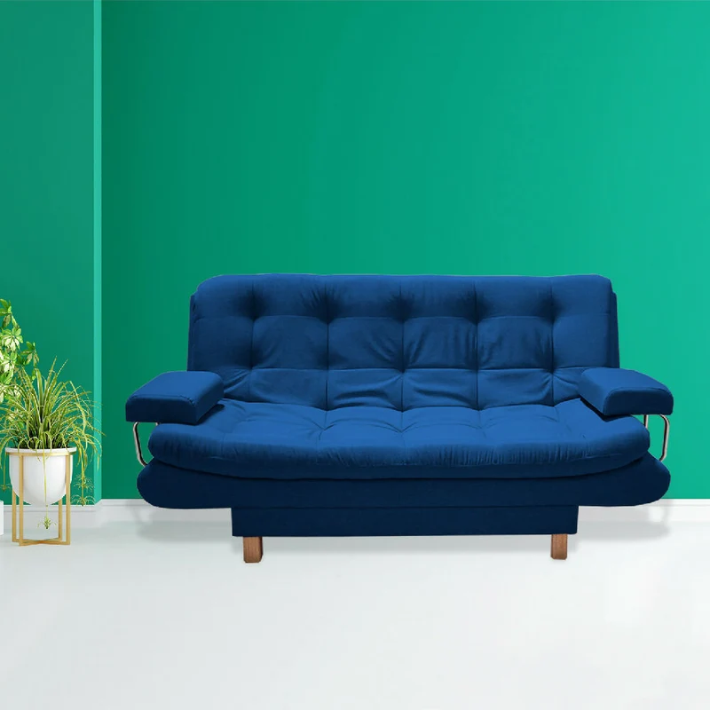 Sofá Cama Marti 3 Posiciones con Brazos Extraíbles Azul Petróleo + Cojines
