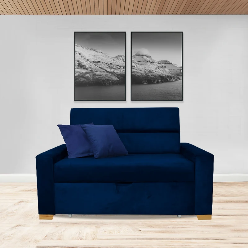 Sofá Cama Vogel Multifuncional Carrito Azul Petróleo + Cojines Decorativos