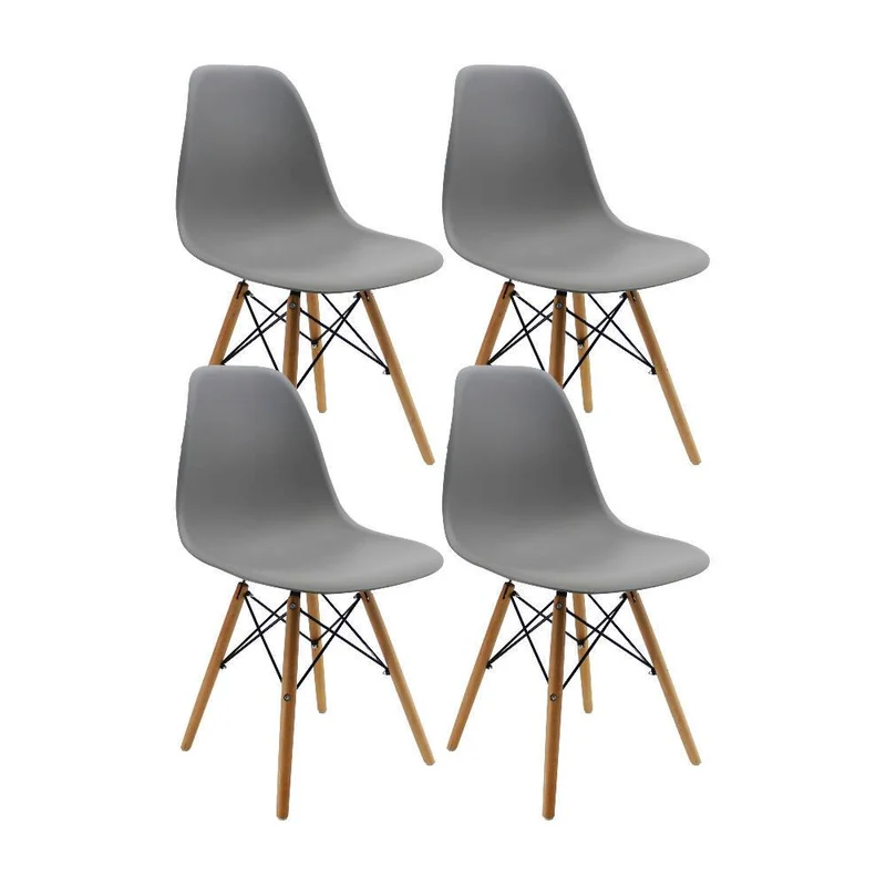 Kit por 4 Sillas Eames Patas en Madera para Comedor, Sala, Restaurante - Gris