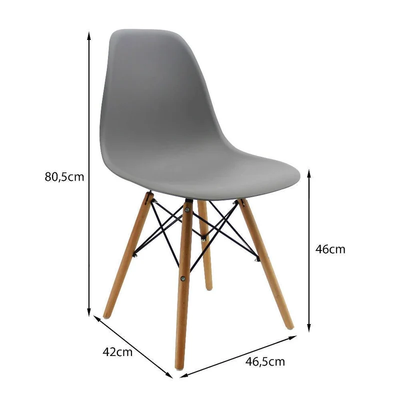 Kit por 4 Sillas Eames Patas en Madera para Comedor, Sala, Restaurante - Gris