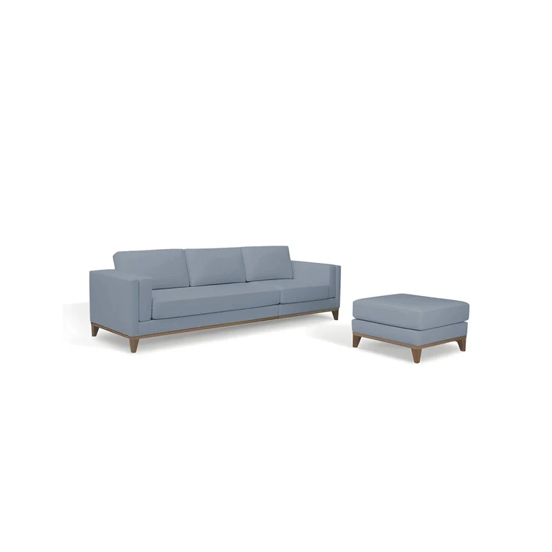 Sofá con Puff Gianluca 3 Puestos Azul Terciopelo Premium 260x80x85