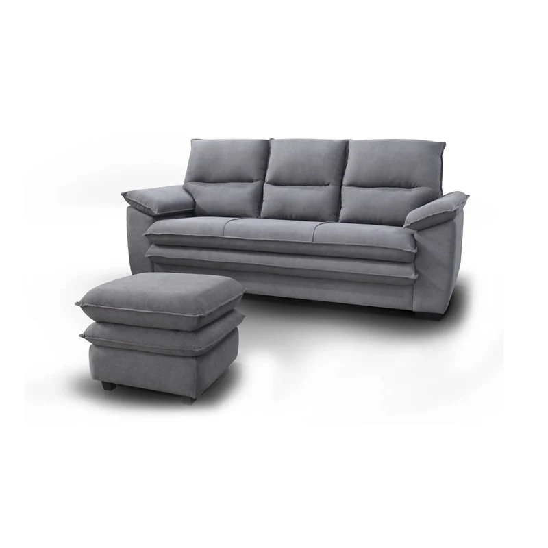 Sofá con Puff Giorgio 3 Puestos Gris Terciopelo Premium 160x90x90