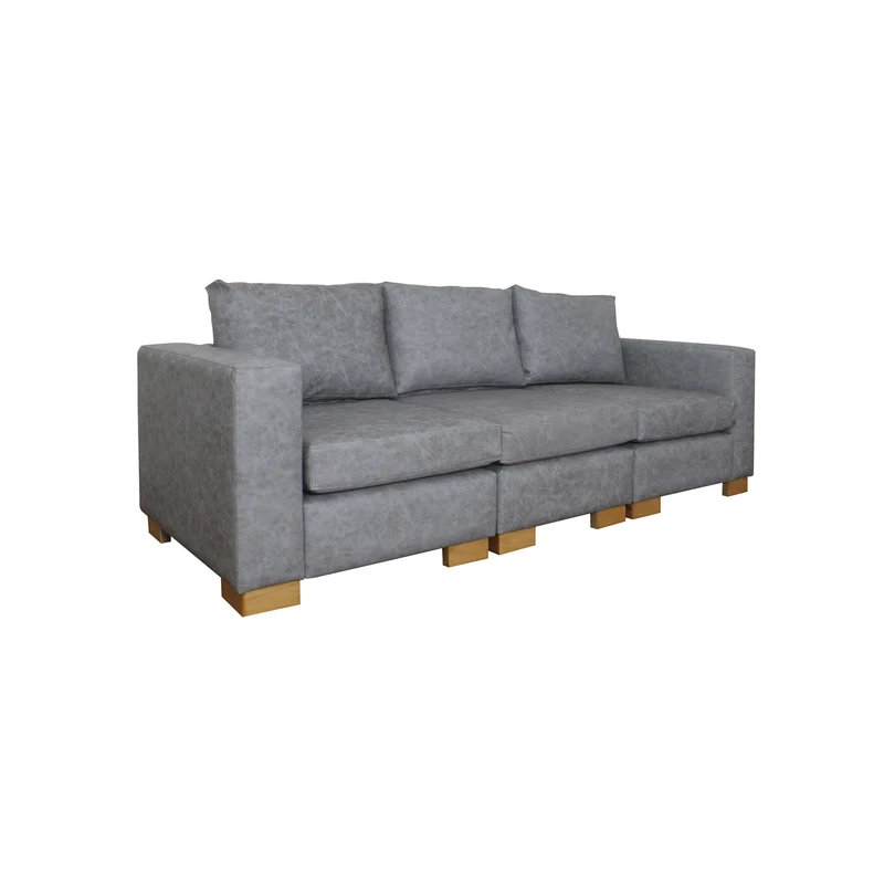 Sofá Grober 3 Puestos Gris Tela Anti Rasguños 230x90x90