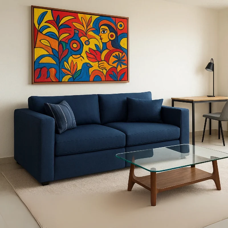 Sofá Emperador 3 Puestos Azul Tela Pet Friendly 200x95x81
