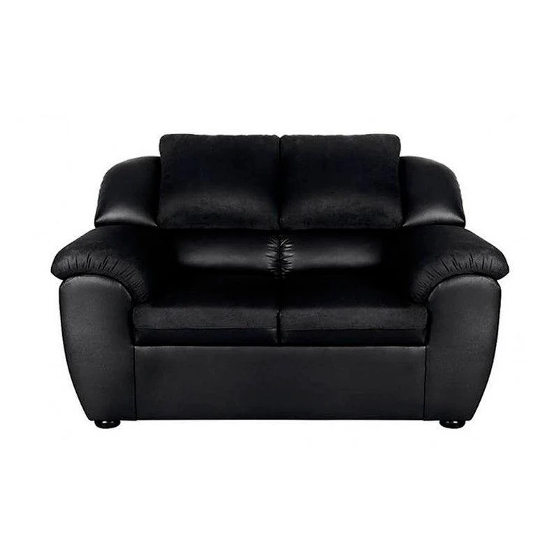 Sofá Lino 2 Puestos Negro Cuero Sintético y Tela 140x80x80