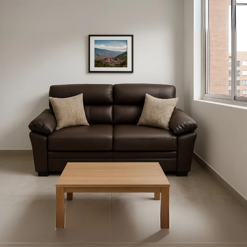 Sofá Diamond 2 Puestos Marrón Cuero Sintético 150x85x85
