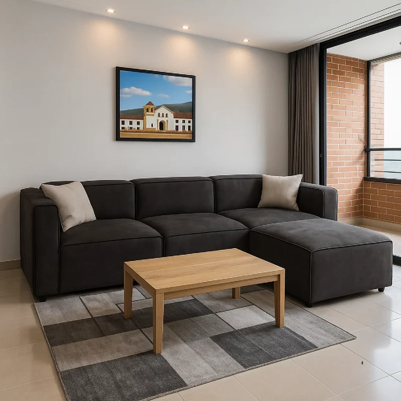 Sofá Ámsterdam 4 Puestos Gris Tela Antifluidos 241x85x70