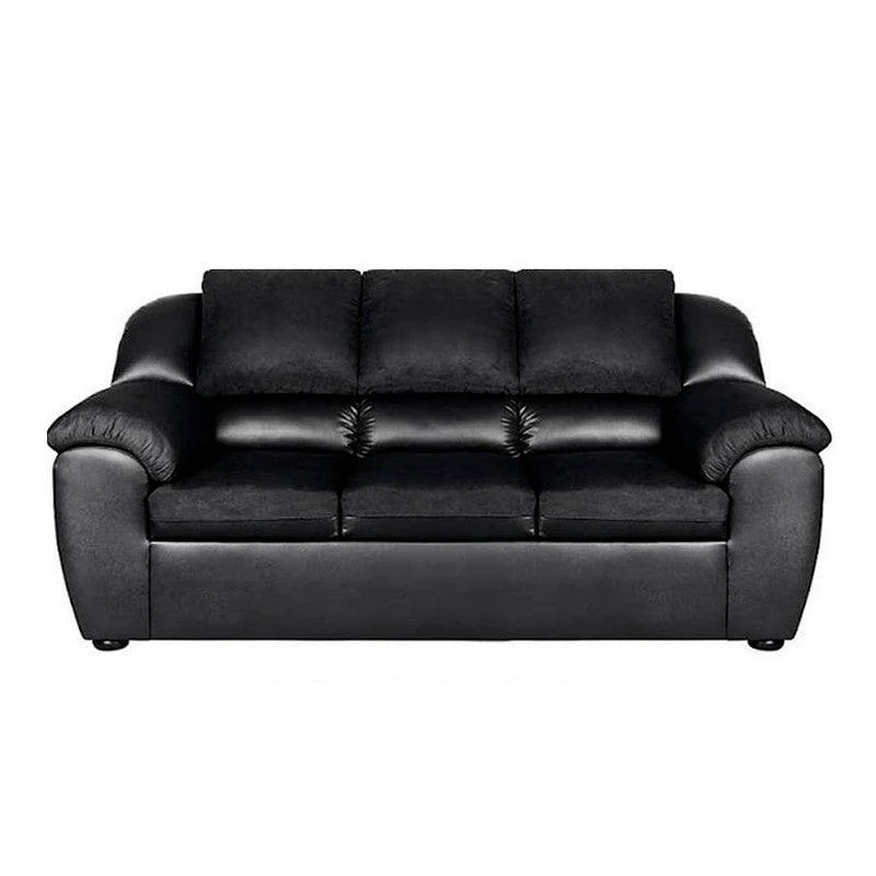 Sofá Lino 3 Puestos Negro Cuero Sintético y Tela 197x80x89