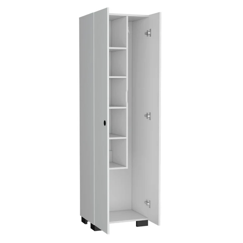 Mueble de Aseo Blake, Blanco, con Gran Espacio para Almacenar Artículos de Aseo y Colgadero de Escobas ZF