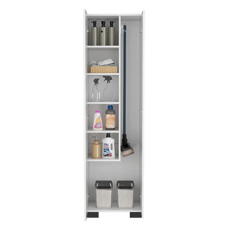 Mueble de Aseo Blake, Blanco, con Gran Espacio para Almacenar Artículos de Aseo y Colgadero de Escobas ZF