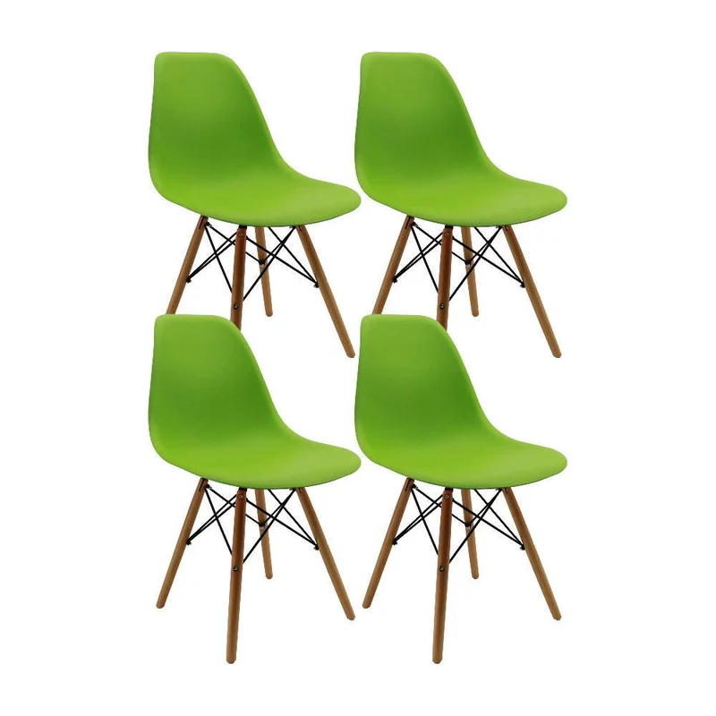 Kit por 4 Sillas Eames Patas en Madera para Comedor, Sala, Restaurante - Verde
