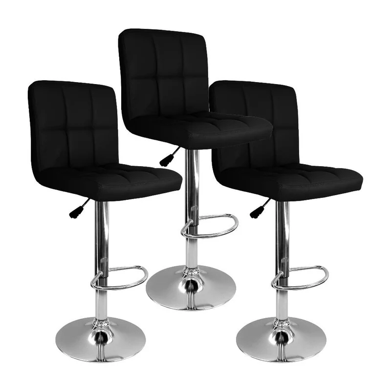 Kit por 3 Silla Acolchada Tipo Bar - Negra