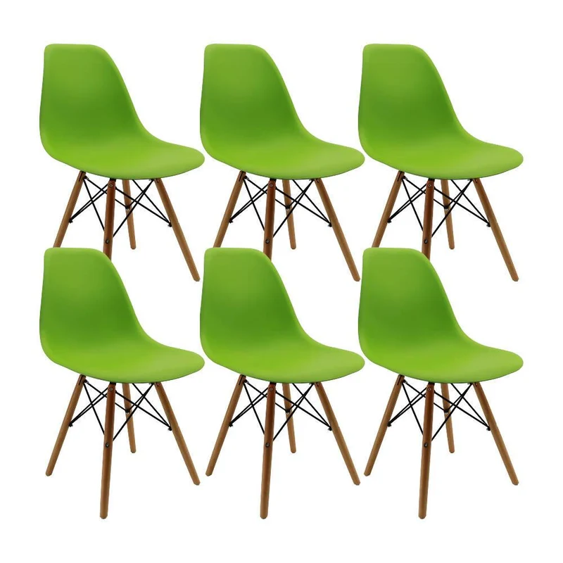 Kit por 6 Sillas Eames Patas en Madera para Comedor, Sala, Restaurante - Verde