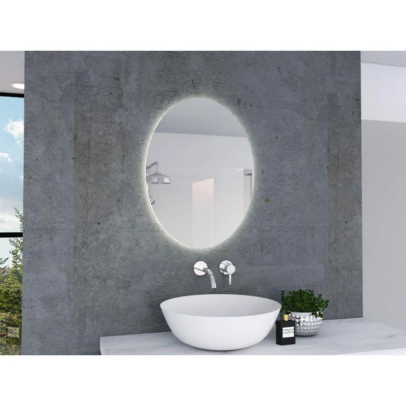 Espejo Ovalado Napoli, Gris, con Luz LED