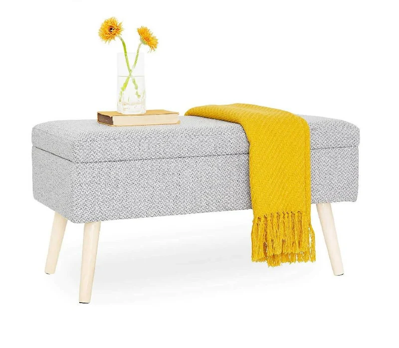 Puff Baúl Sala o Dormitorio Patas en Madera Natural Gris Claro