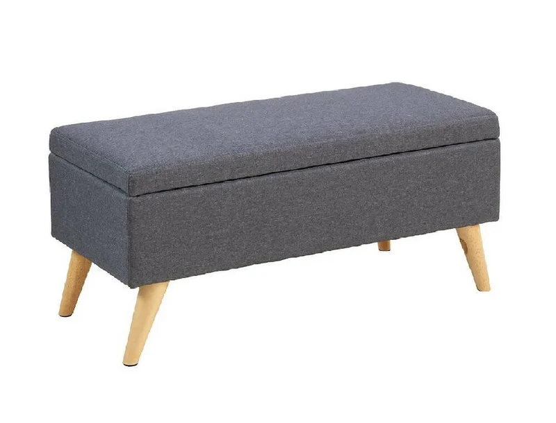 Puff Baúl Sala o Dormitorio Patas en Madera Natural Gris Oscuro