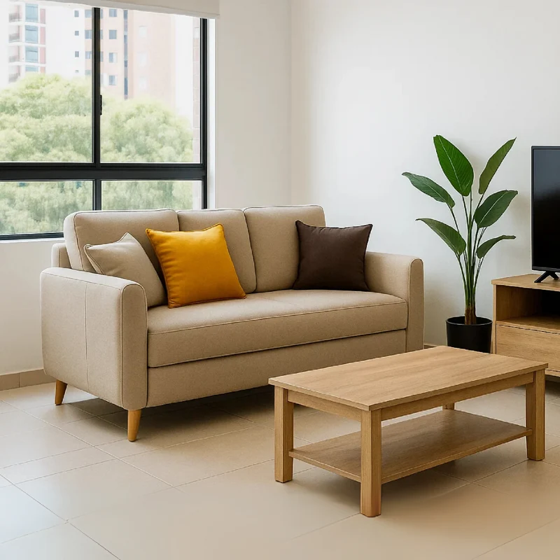 Sofá Catalina 3 Puestos Beige Tela Anti Fluidos 180x80x75