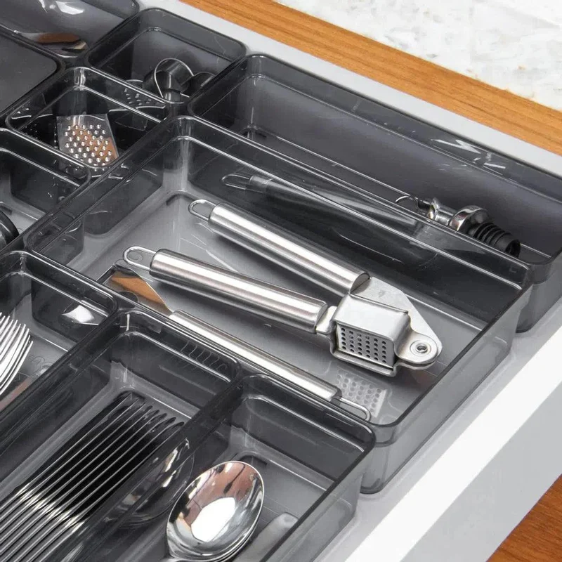 Organizador de Cajón Clear de 15 x 56 x 225 cm Color Plomo