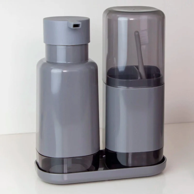 Kit Accesorios para Baño Color Plomo: Portacepillos y Jabonera Líquido