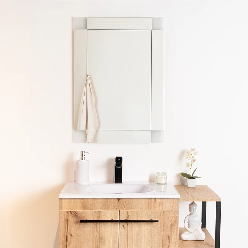 Espejo Rectangular Génova, Capri 75, Ensamble a la Pared con Diseño en Sandblasting
