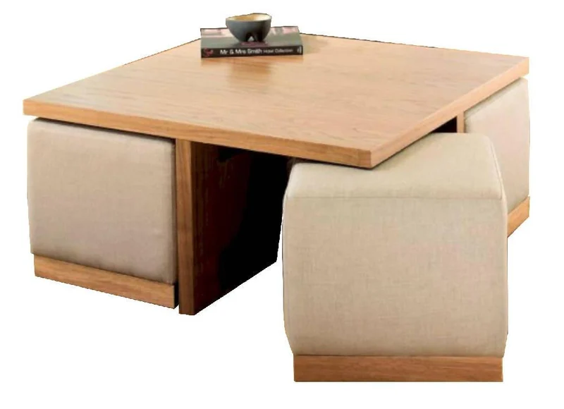 Mesa de Centro Sala con 4 Puff Auxiliares