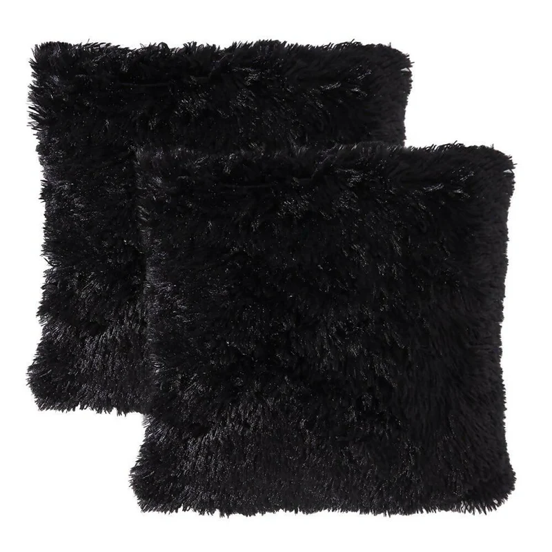 Kit x 2 Fundas Cojines Peludo Negro